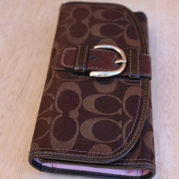 COACH Wallet Brown Logo Soho Buckle Tri-Fold with Checkbook Cover - Picture 3 of 16